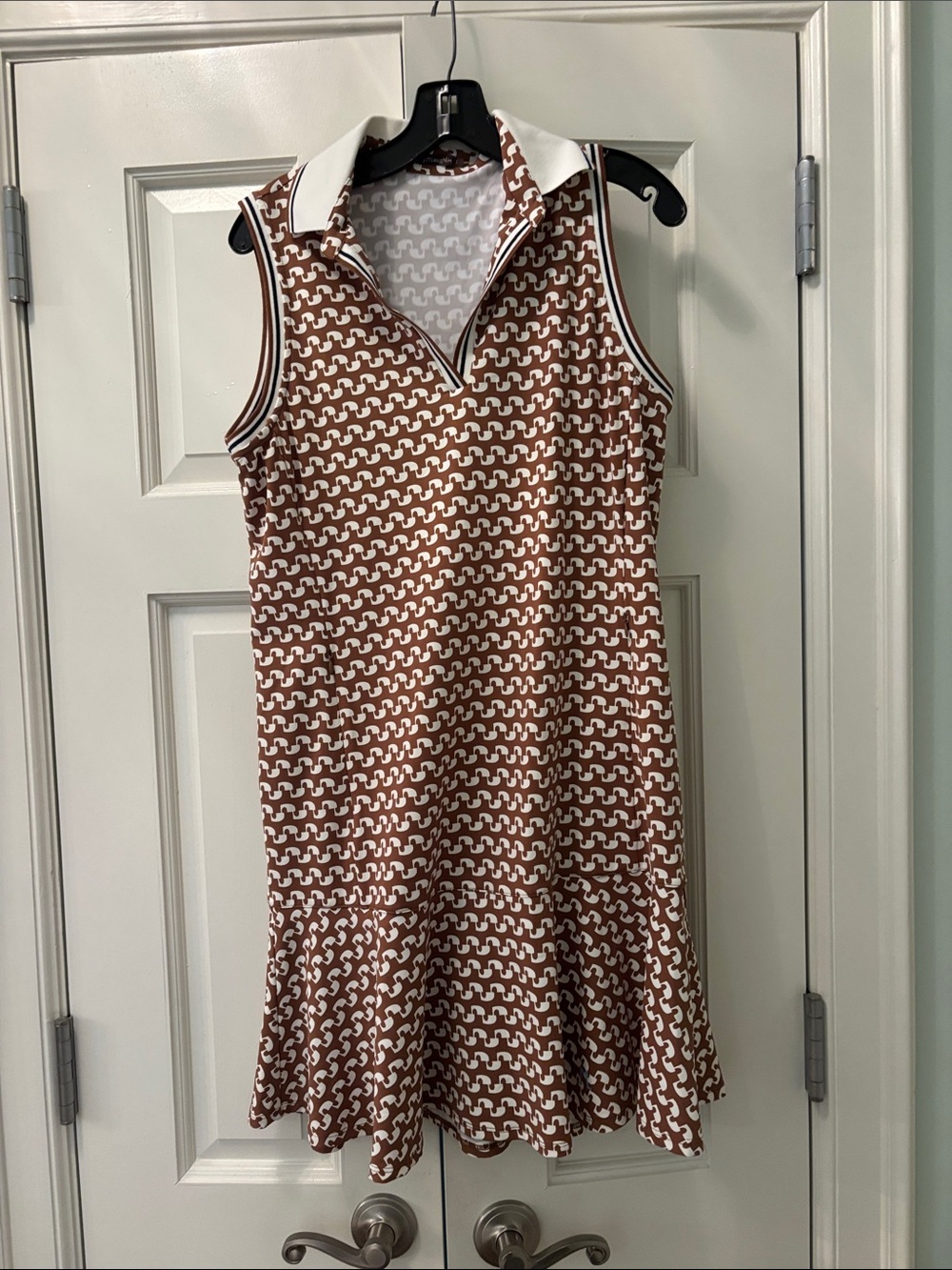 J McLaughlin Merlin Sleeveless Brown Patterned Polo Mini Dress with White Collar